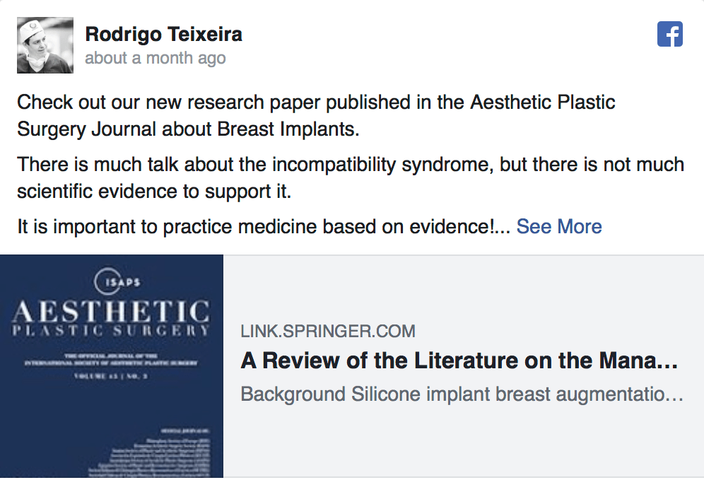 Facebook post about research article