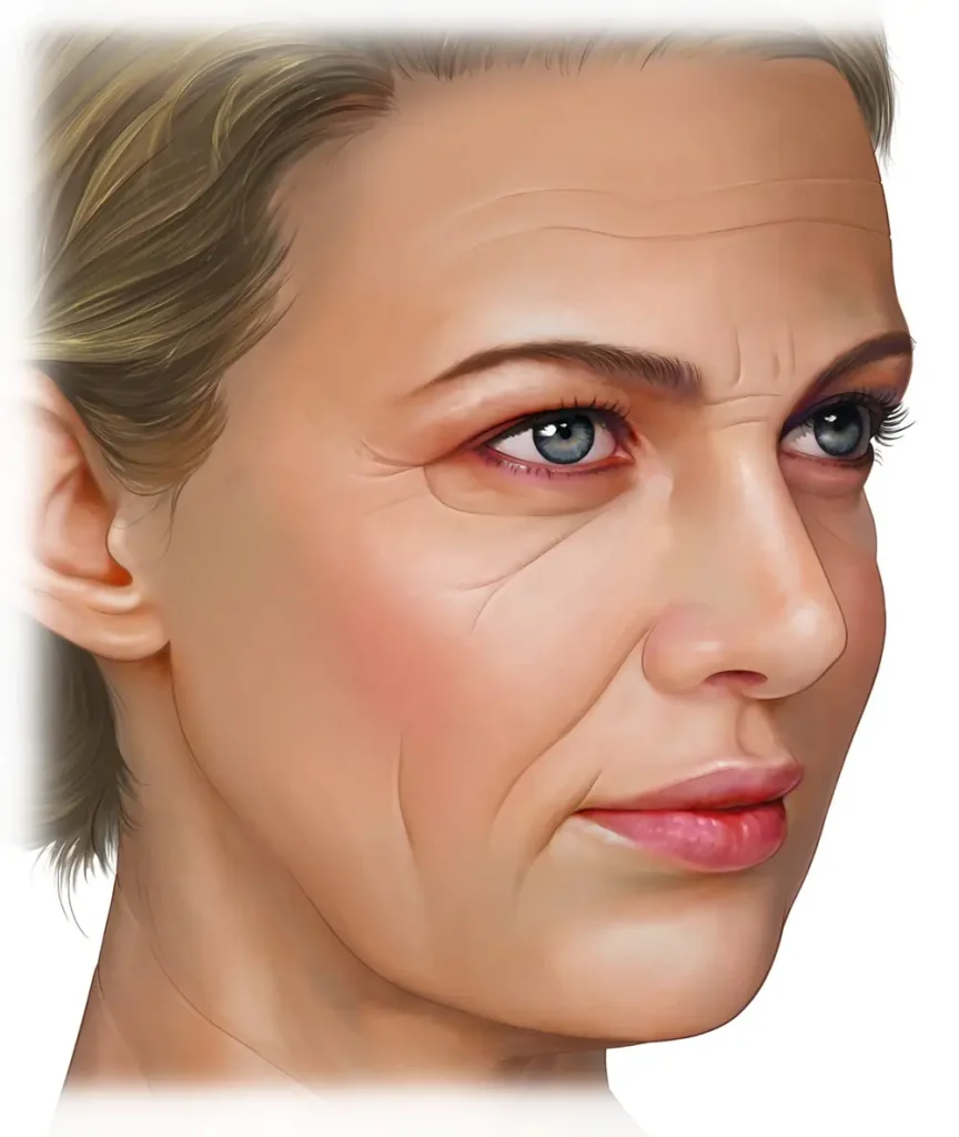 Illustration of age-related changes in the face: skin, soft tissue and deeper structures