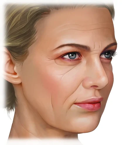 Illustration of age-related changes in the face: skin, soft tissue and deeper structures